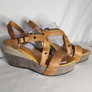 Antelope Collection Tan Leather Studded Platform Wedge Sandals Size 40